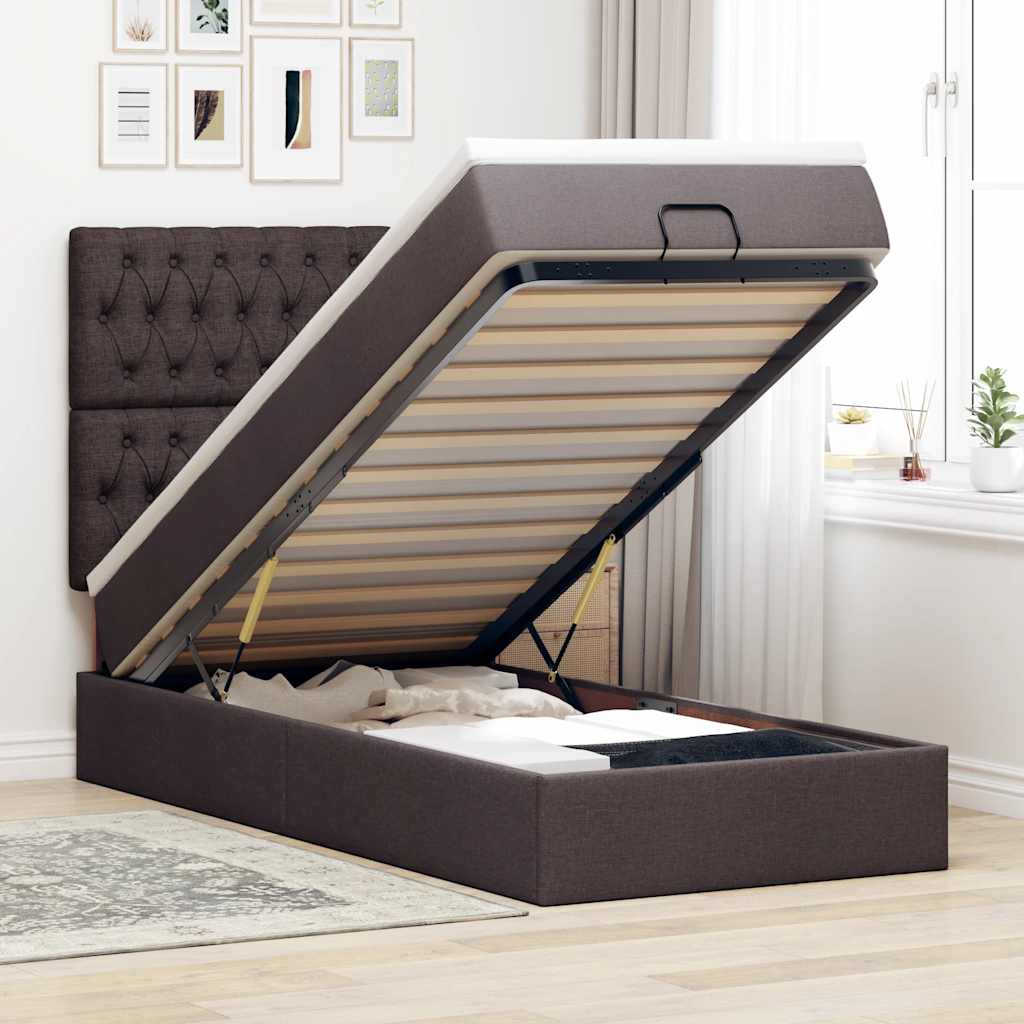 vidaXL Ottoman bed met matras en LED's 100x200cm stof lichtgrijs