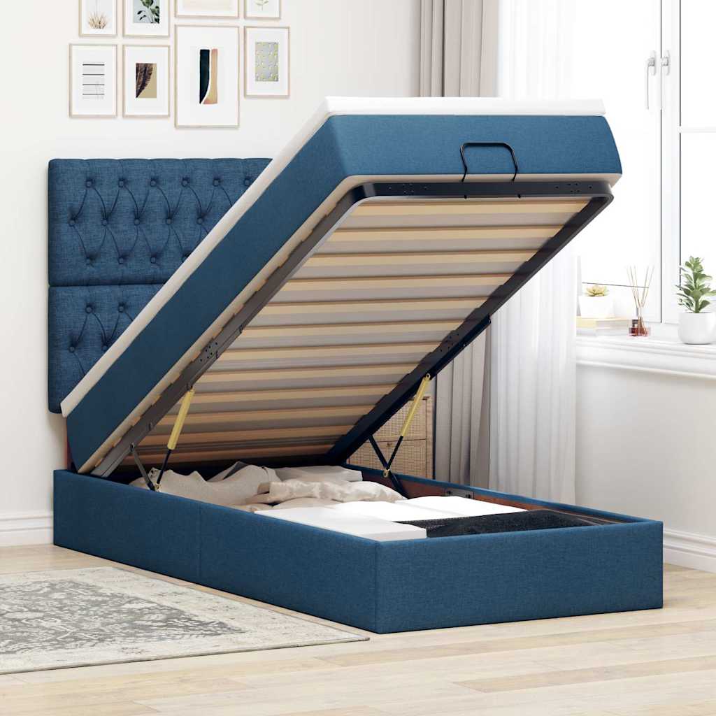 vidaXL Ottoman bed met matras en LED's 100x200cm stof lichtgrijs