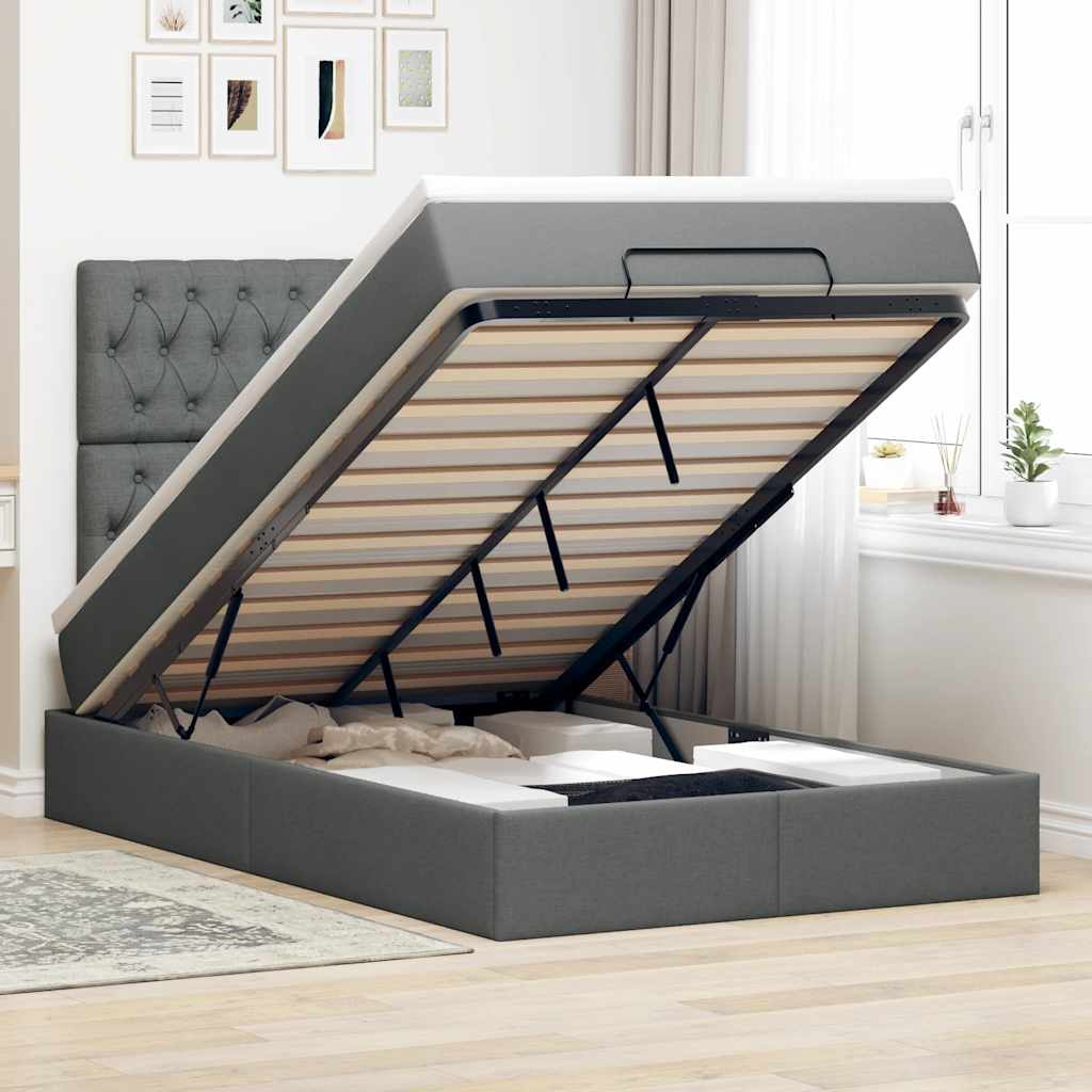 vidaXL Ottoman bed met matras en LED's 100x200cm stof lichtgrijs