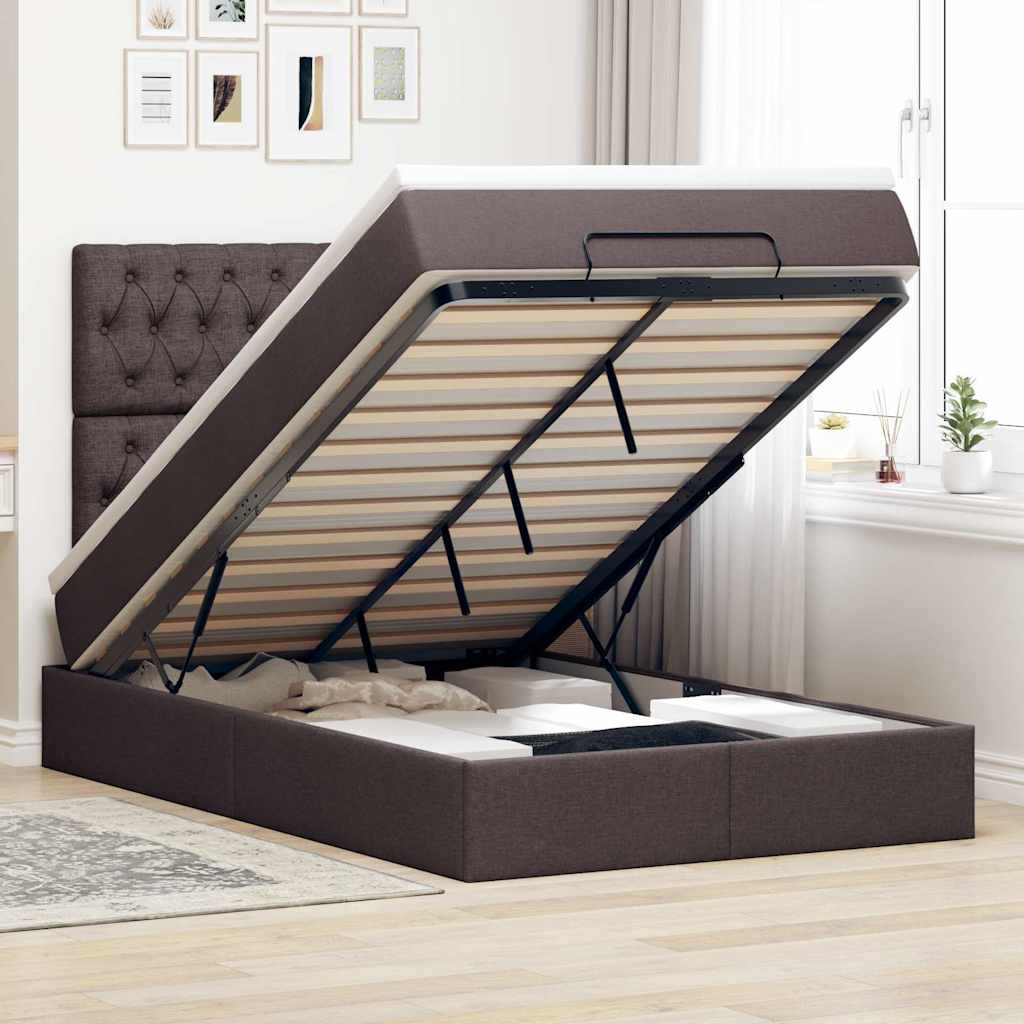 vidaXL Ottoman bed met matras en LED's 100x200cm stof lichtgrijs