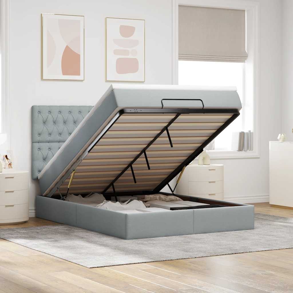 vidaXL Ottoman bed met matras en LED's 100x200cm stof lichtgrijs