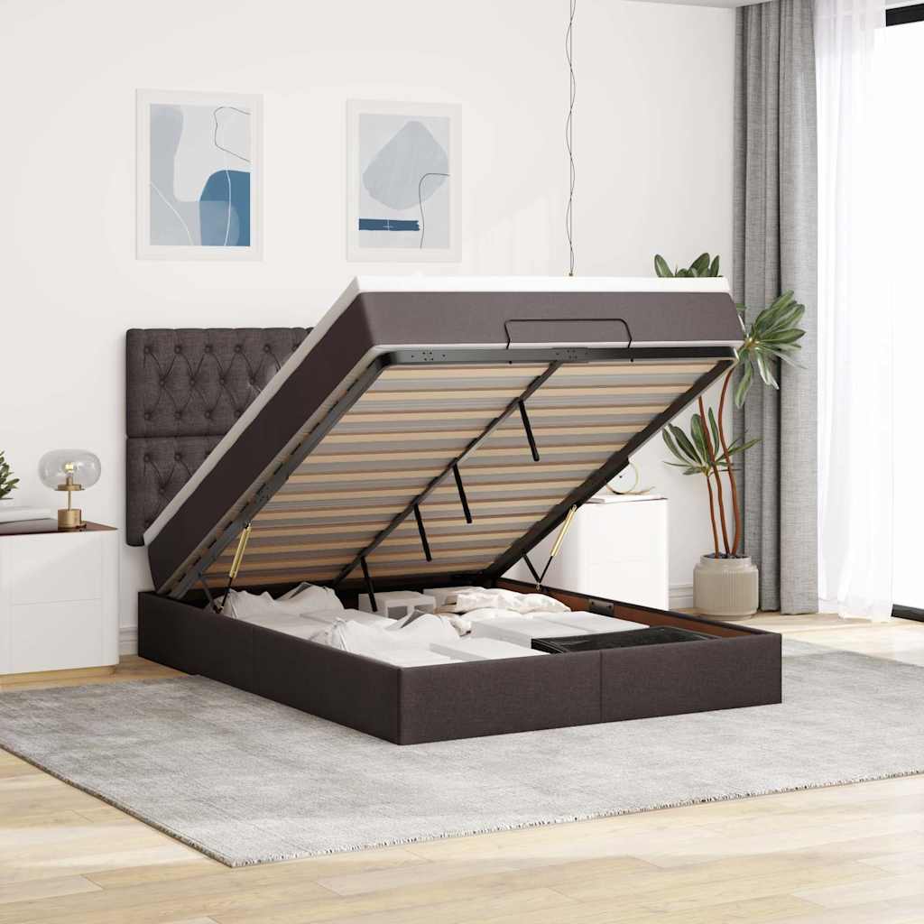 vidaXL Ottoman bed met matras en LED's 100x200cm stof lichtgrijs