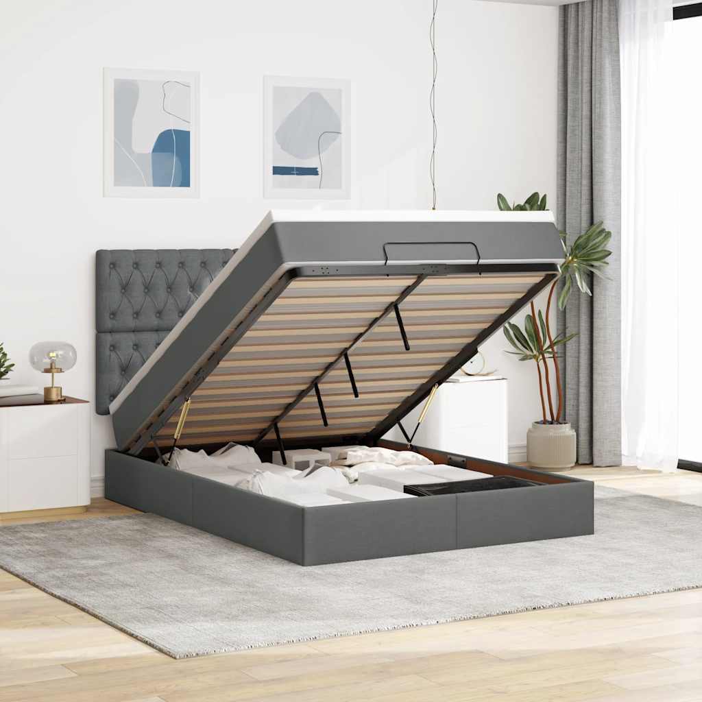 vidaXL Ottoman bed met matras en LED's 100x200cm stof lichtgrijs