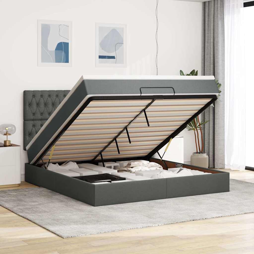 vidaXL Ottoman bed met matras en LED's 100x200cm stof lichtgrijs