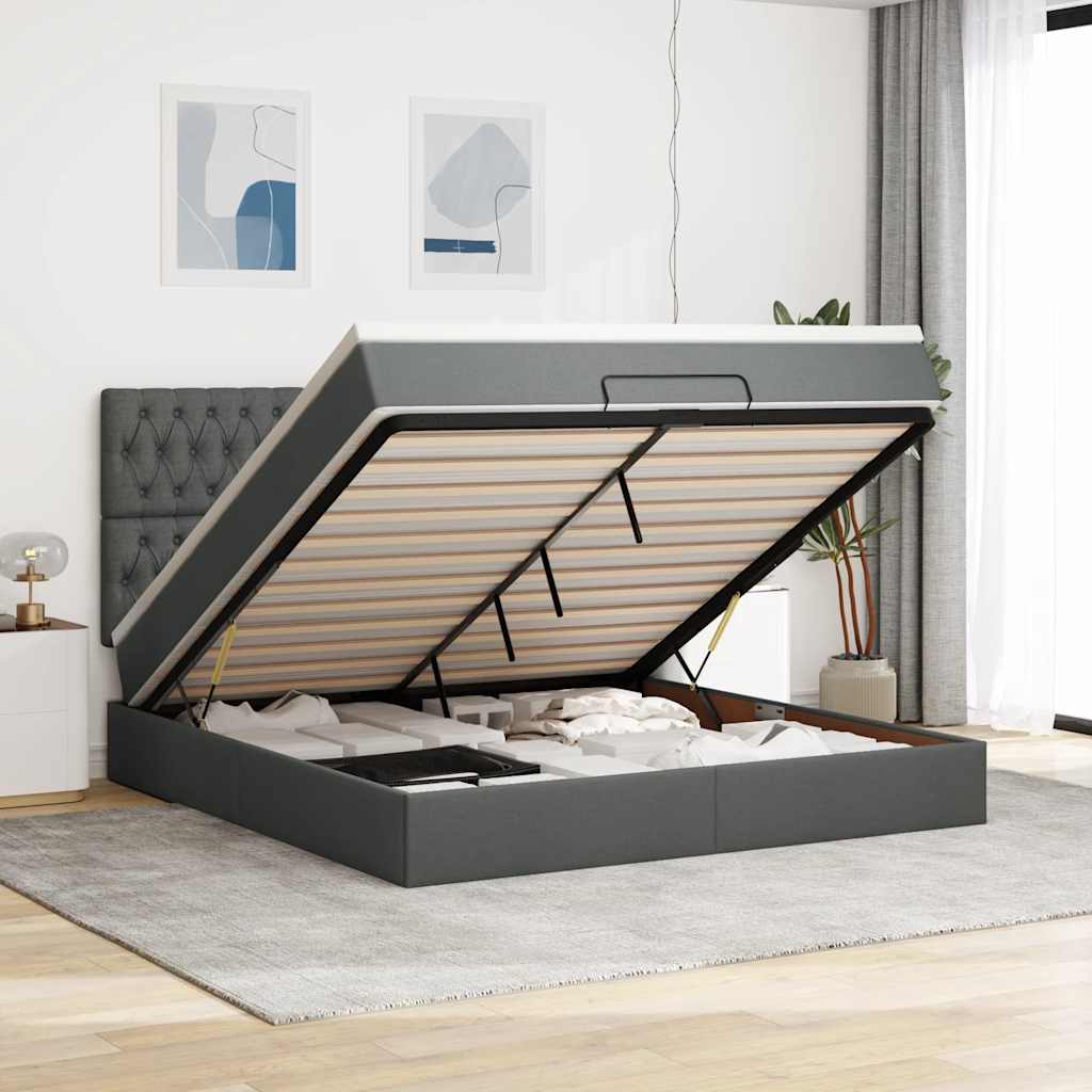 vidaXL Ottoman bed met matras en LED's 100x200cm stof lichtgrijs