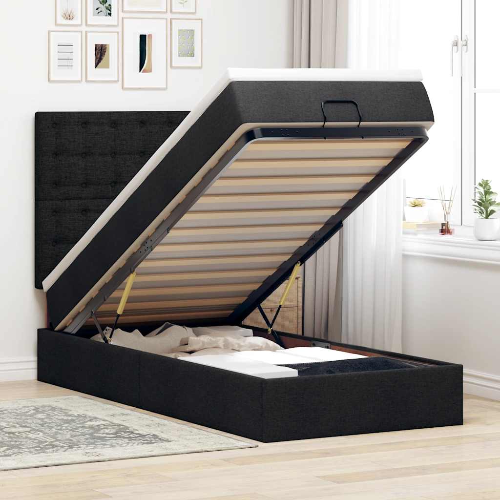 vidaXL Ottoman bed met matras en LED's 100x200cm stof lichtgrijs
