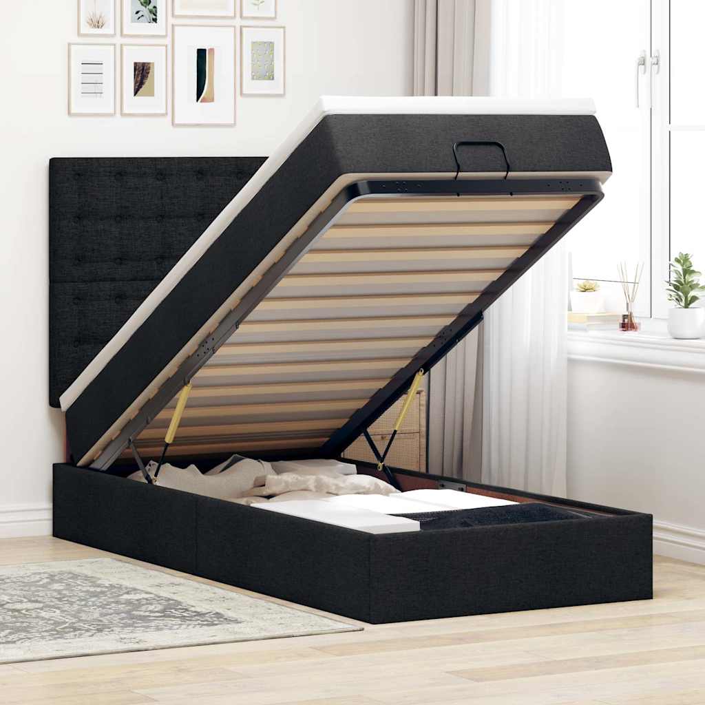 vidaXL Ottoman bed met matras en LED's 100x200cm stof lichtgrijs