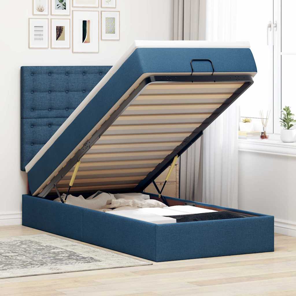 vidaXL Ottoman bed met matras en LED's 100x200cm stof lichtgrijs