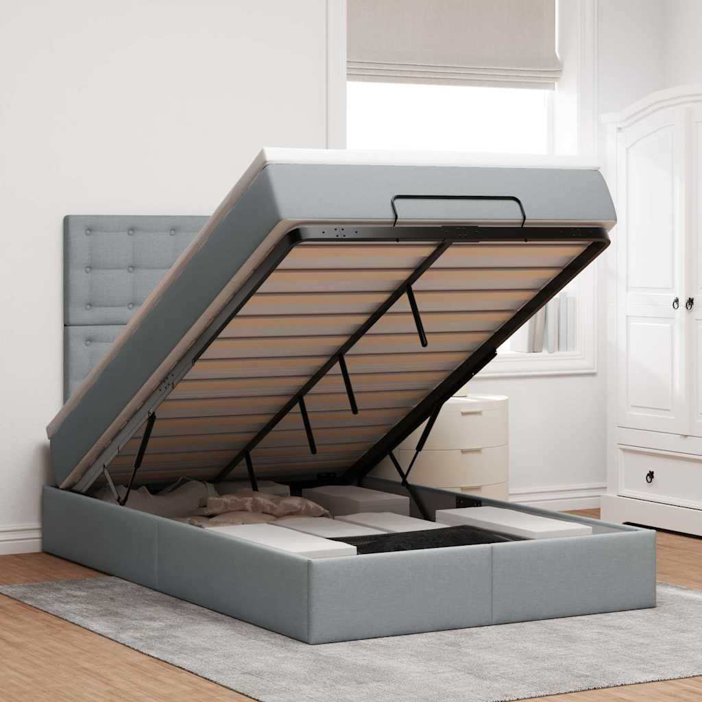 vidaXL Ottoman bed met matras en LED's 100x200cm stof lichtgrijs