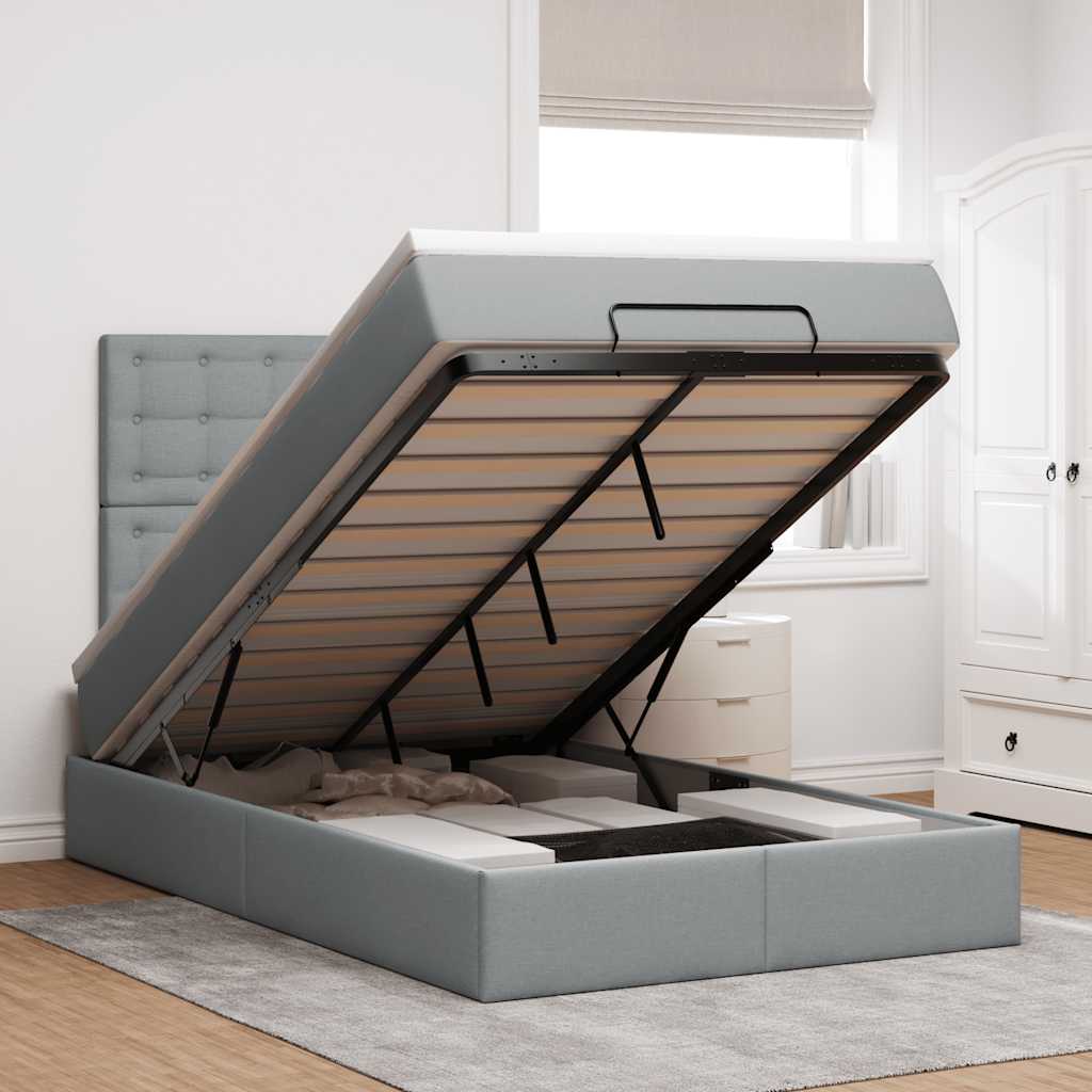 vidaXL Ottoman bed met matras en LED's 100x200cm stof lichtgrijs