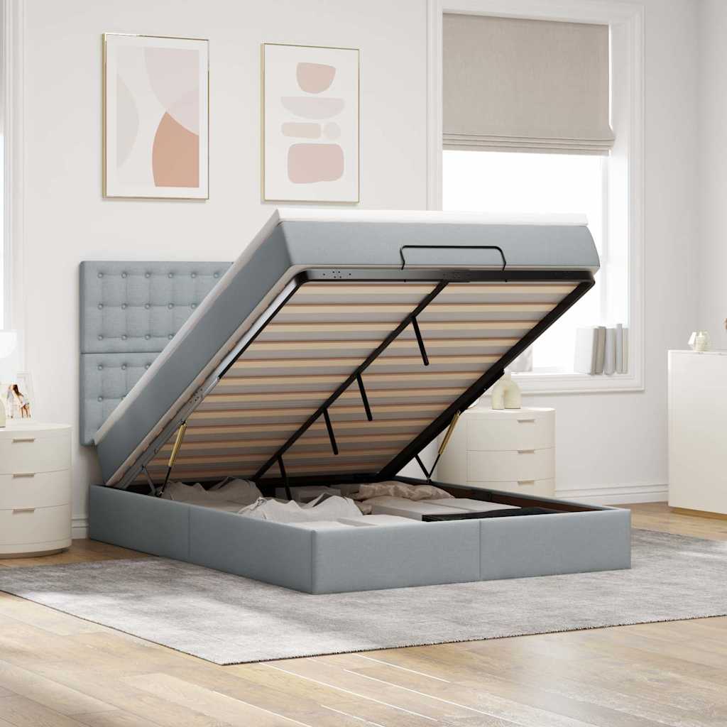 vidaXL Ottoman bed met matras en LED's 100x200cm stof lichtgrijs
