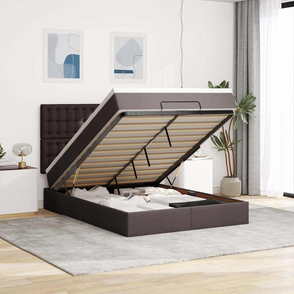 vidaXL Ottoman bed met matras en LED's 100x200cm stof lichtgrijs