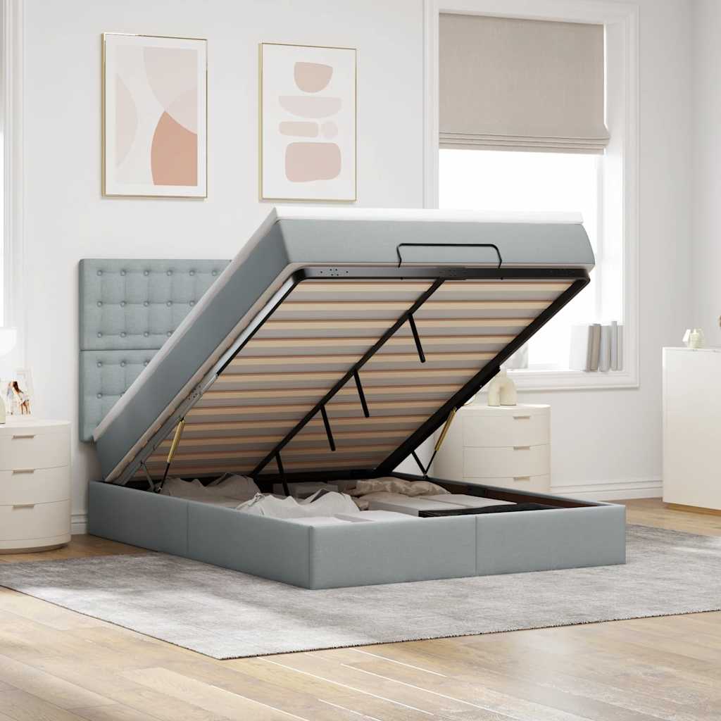 vidaXL Ottoman bed met matras en LED's 100x200cm stof lichtgrijs