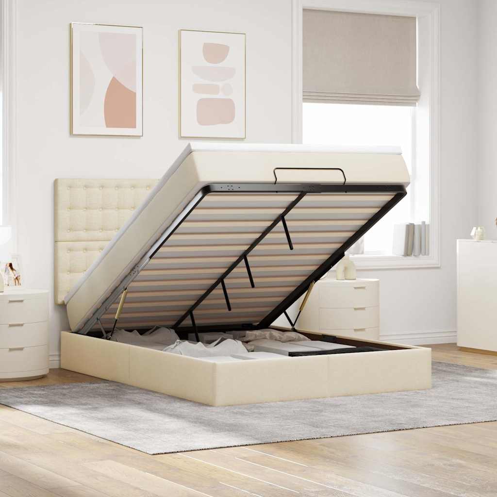 vidaXL Ottoman bed met matras en LED's 100x200cm stof lichtgrijs