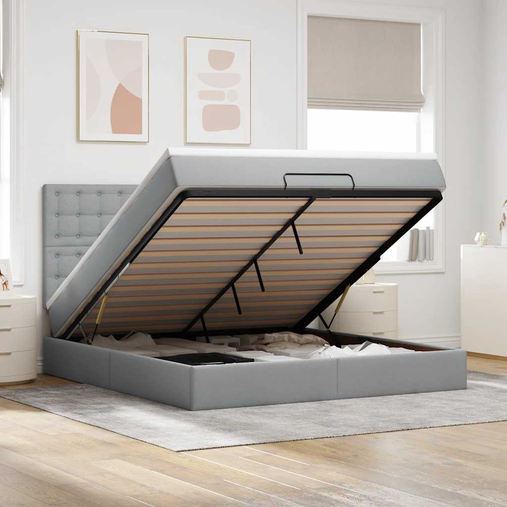 vidaXL Ottoman bed met matras en LED's 100x200cm stof lichtgrijs
