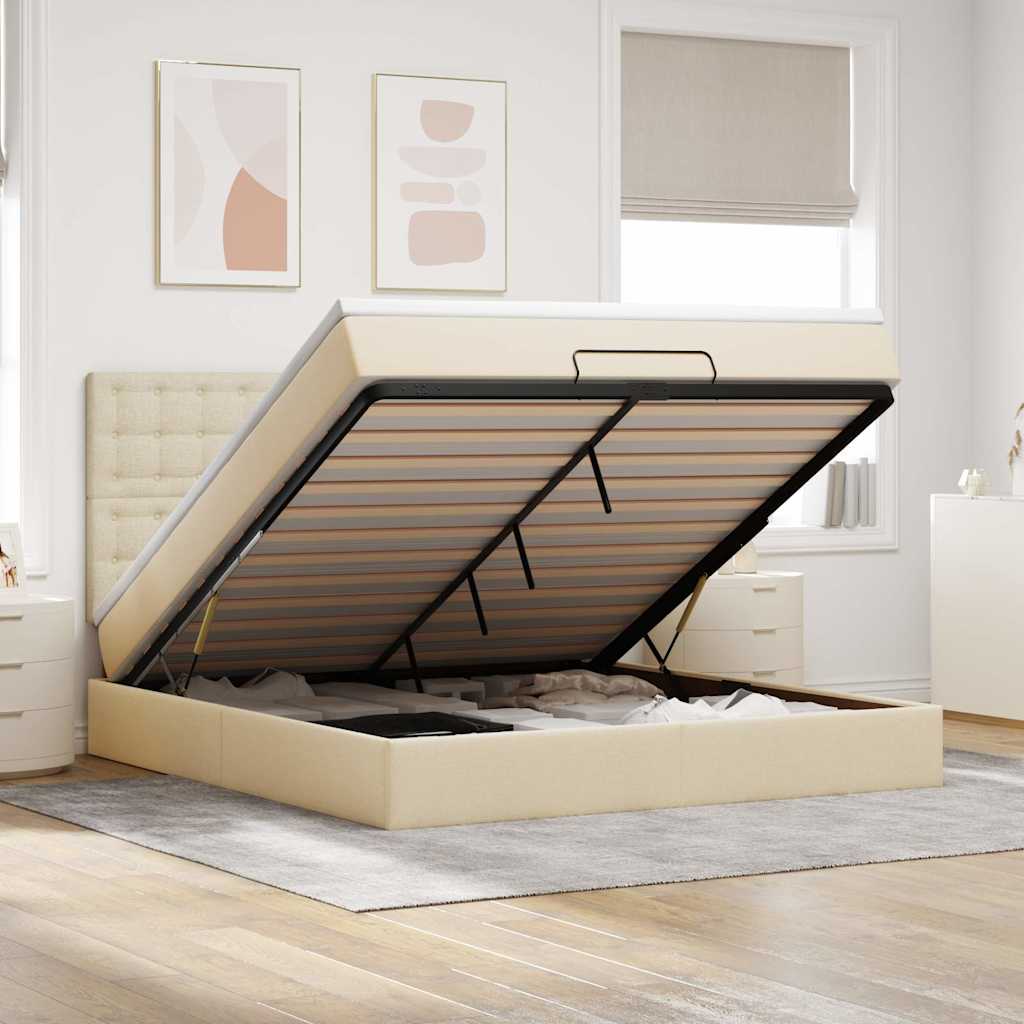 vidaXL Ottoman bed met matras en LED's 100x200cm stof lichtgrijs