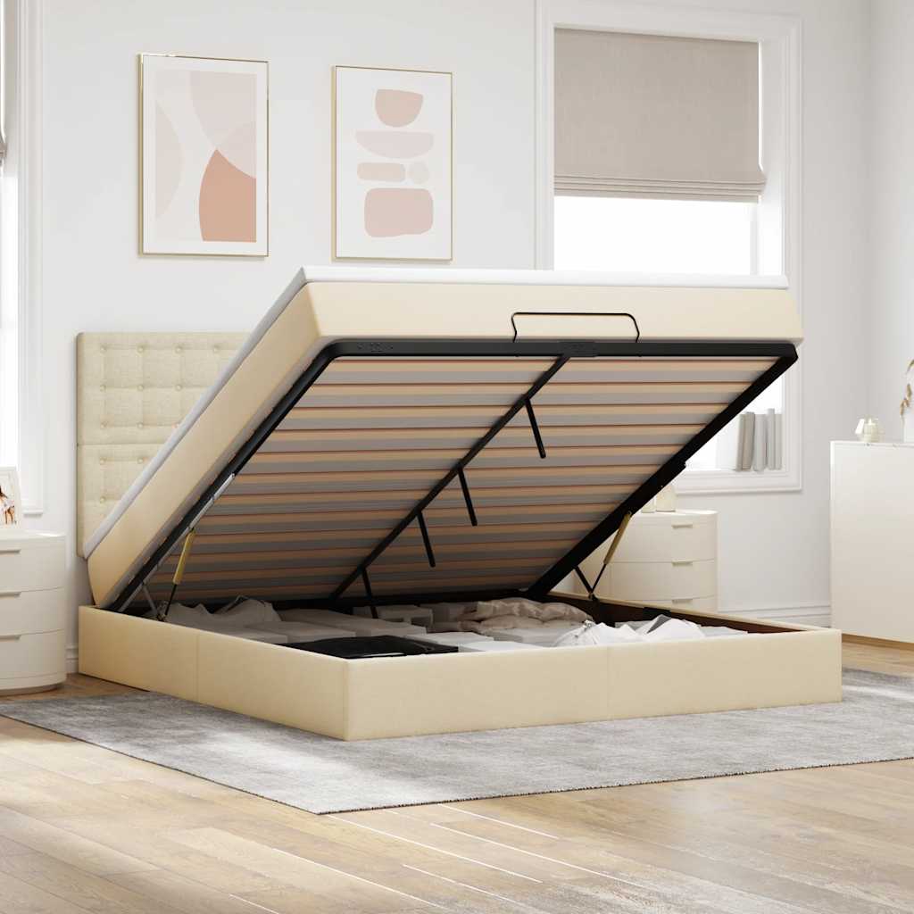 vidaXL Ottoman bed met matras en LED's 100x200cm stof lichtgrijs