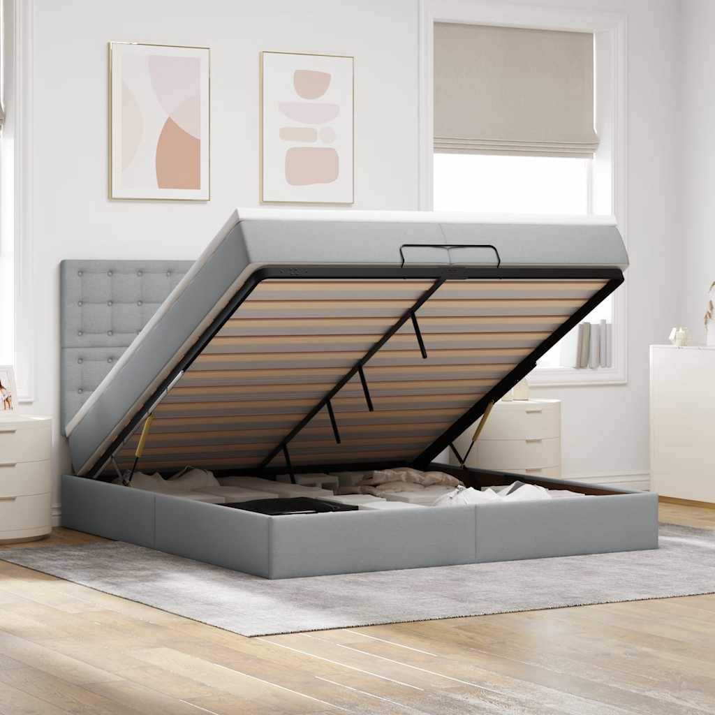 vidaXL Ottoman bed met matras en LED's 100x200cm stof lichtgrijs