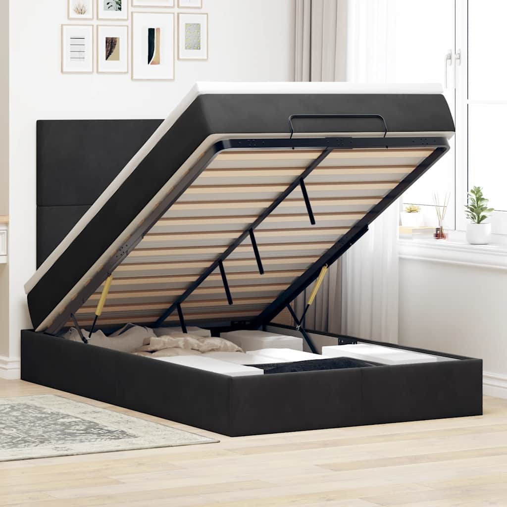 vidaXL Ottoman bed met matrassen en LED's 100x200cm fluweel zwart
