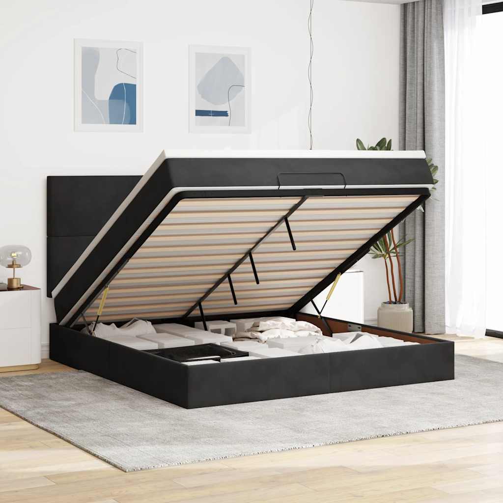 vidaXL Ottoman bed met matrassen en LED's 100x200cm fluweel zwart