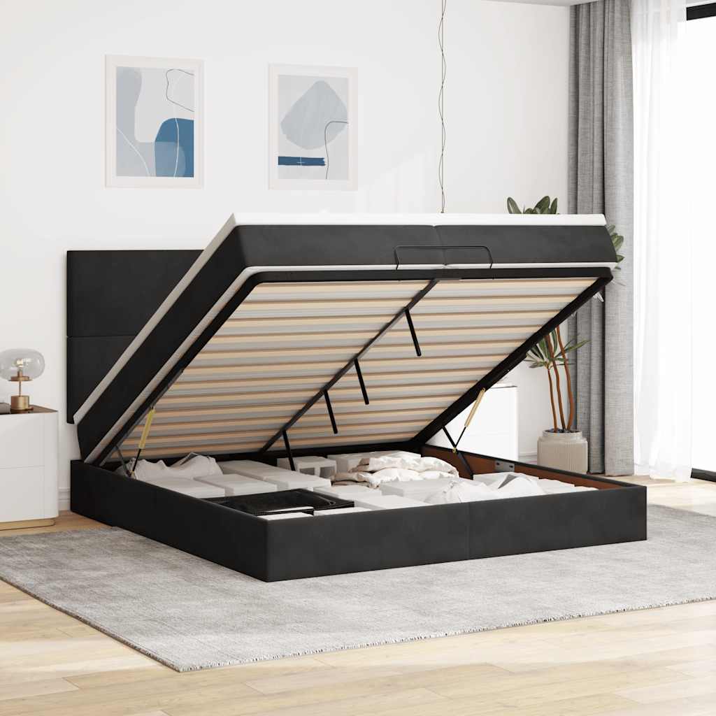 vidaXL Ottoman bed met matrassen en LED's 100x200cm fluweel zwart