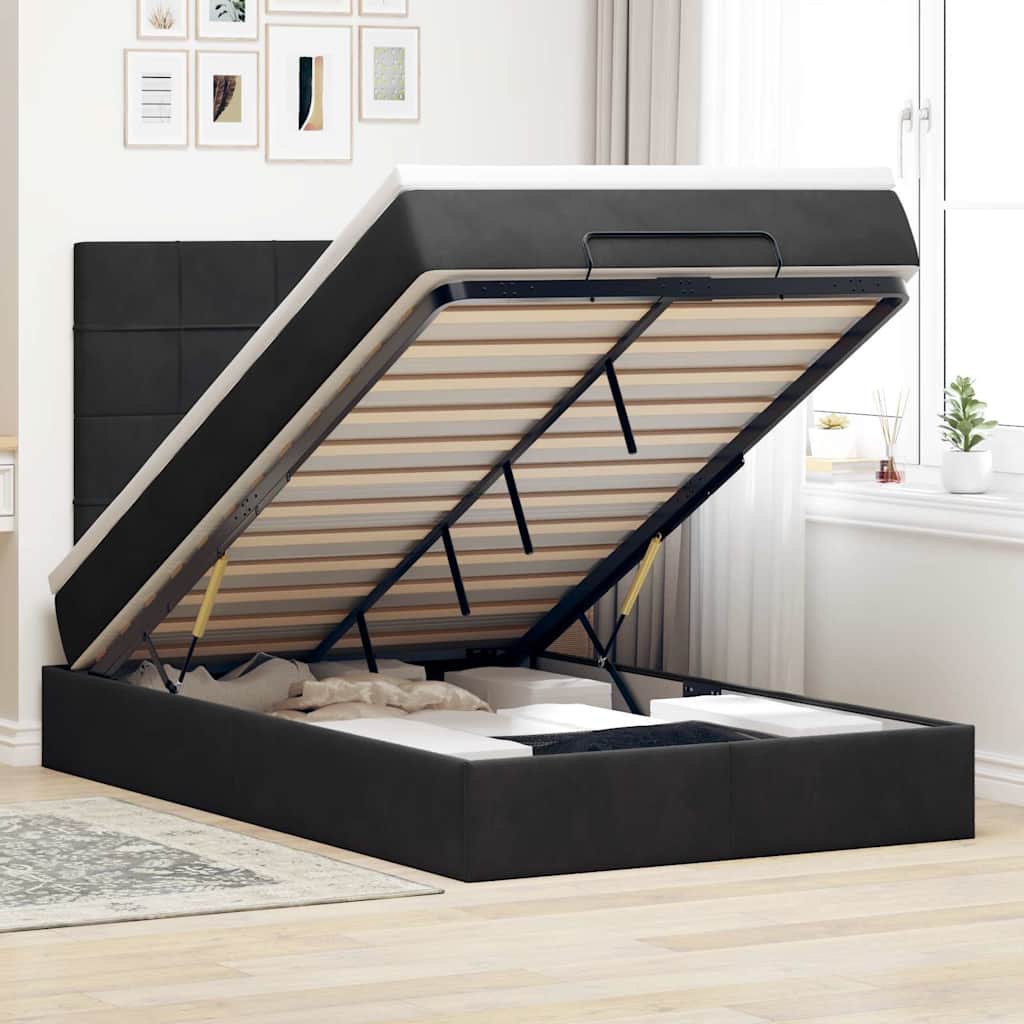 vidaXL Ottoman bed met matrassen en LED's 100x200cm fluweel zwart