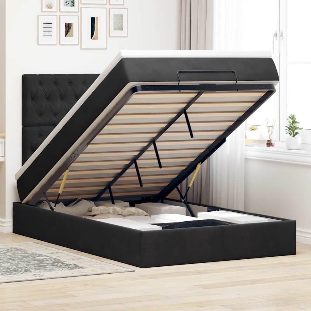 vidaXL Ottoman bed met matrassen en LED's 100x200cm fluweel zwart