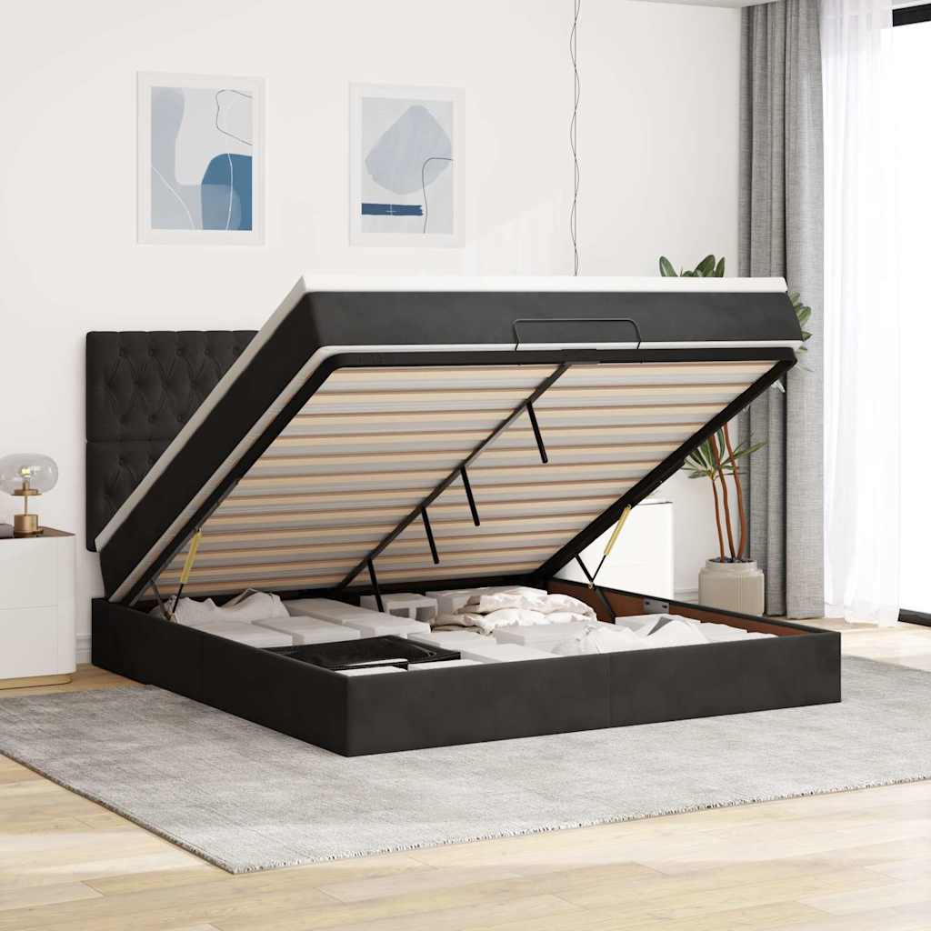 vidaXL Ottoman bed met matrassen en LED's 100x200cm fluweel zwart