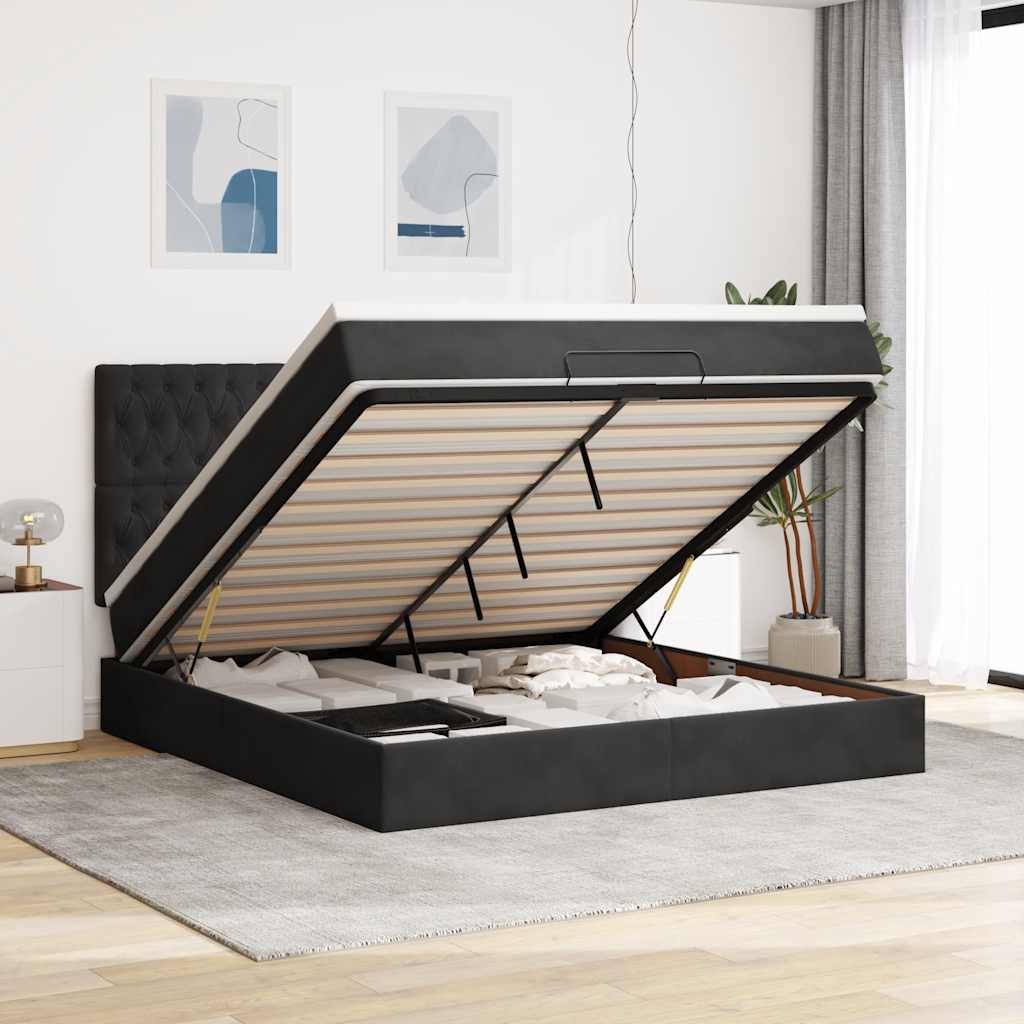 vidaXL Ottoman bed met matrassen en LED's 100x200cm fluweel zwart
