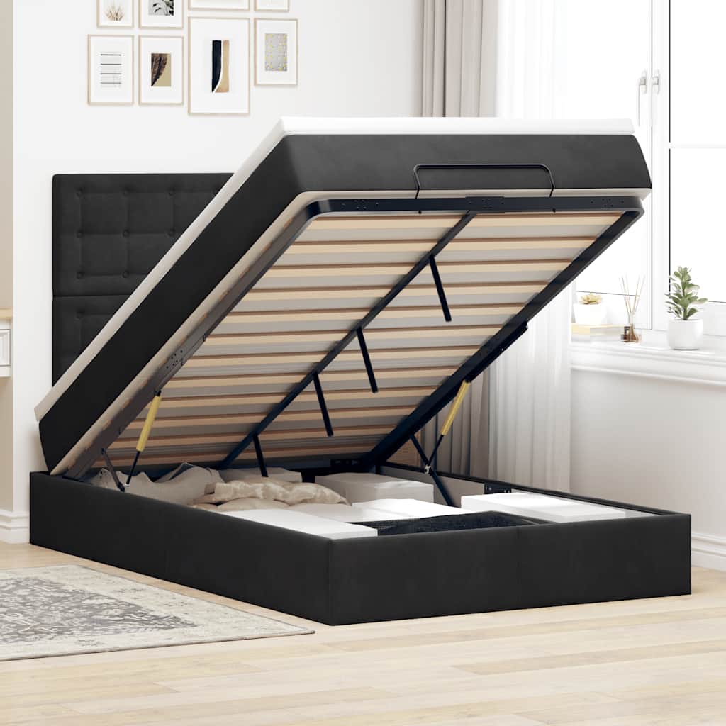 vidaXL Ottoman bed met matrassen en LED's 100x200cm fluweel zwart