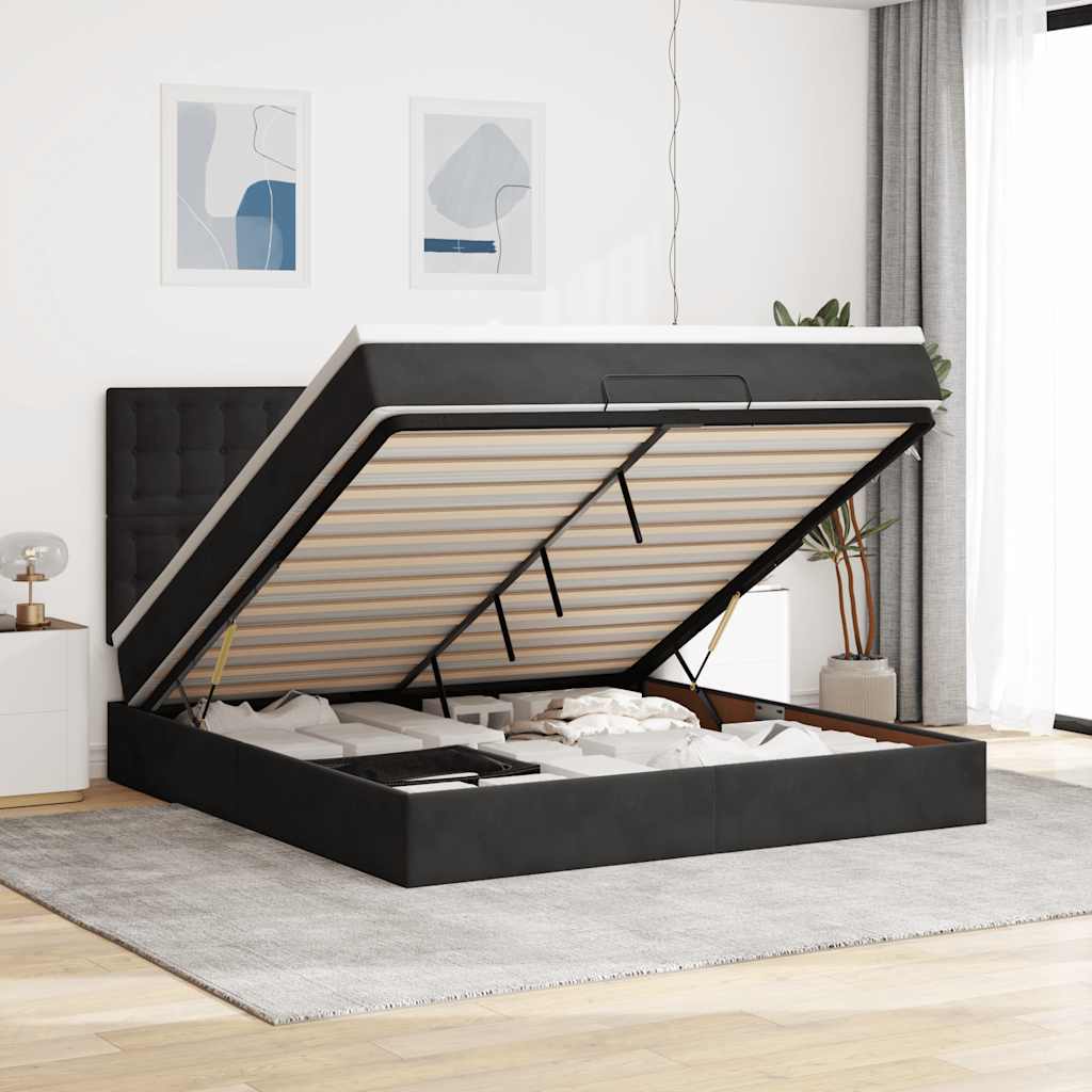 vidaXL Ottoman bed met matrassen en LED's 100x200cm fluweel zwart