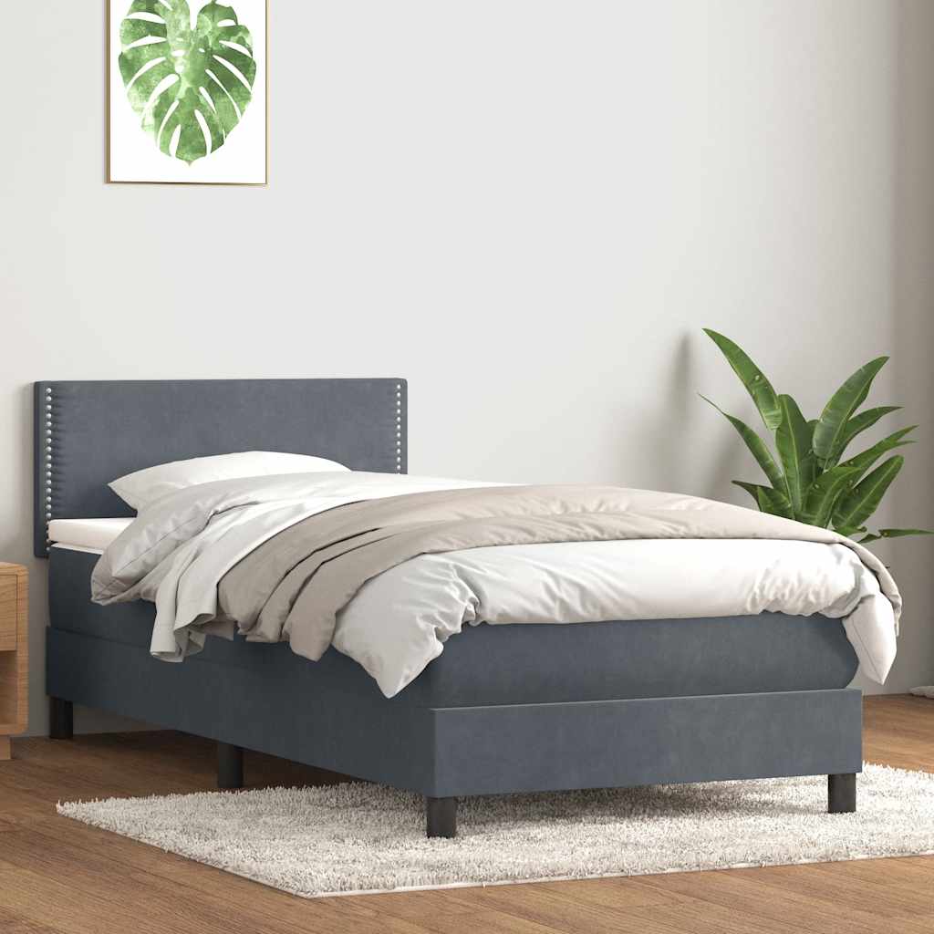 vidaXL Boxspring met matras fluweel donkergrijs 90x200 cm