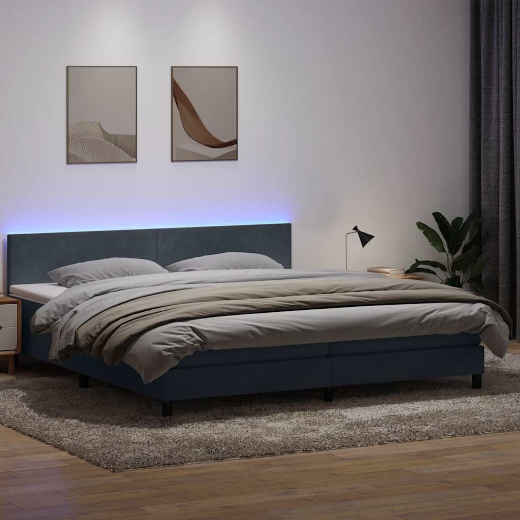 vidaXL Boxspring met matras en LED fluweel lichtgrijs 180x210 cm