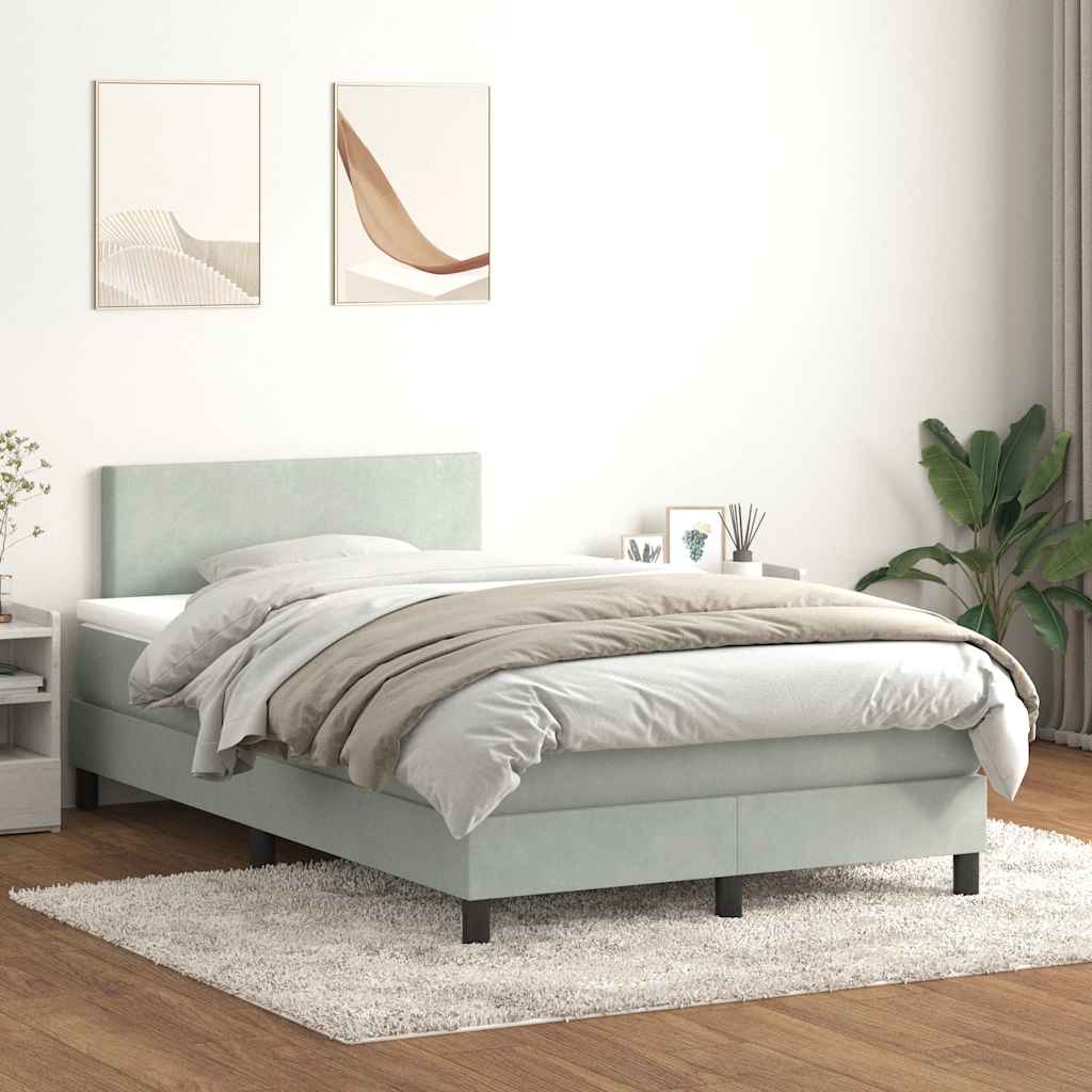 vidaXL Boxspring met matras en LED fluweel lichtgrijs 180x210 cm