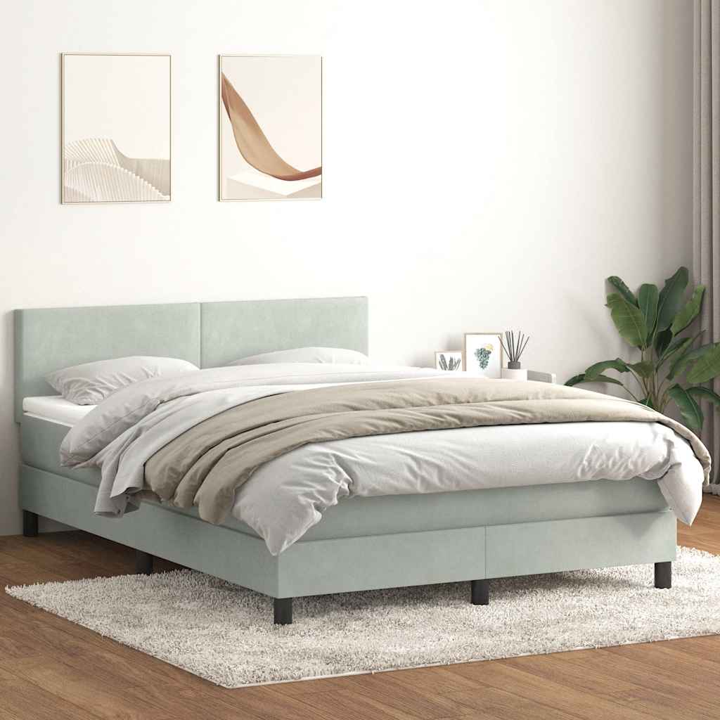 vidaXL Boxspring met matras en LED fluweel lichtgrijs 180x210 cm