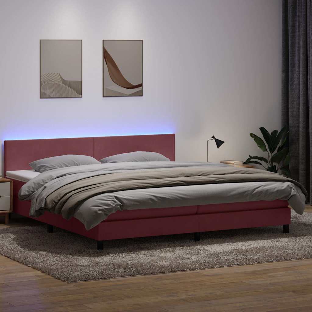 vidaXL Boxspring met matras en LED fluweel lichtgrijs 180x210 cm