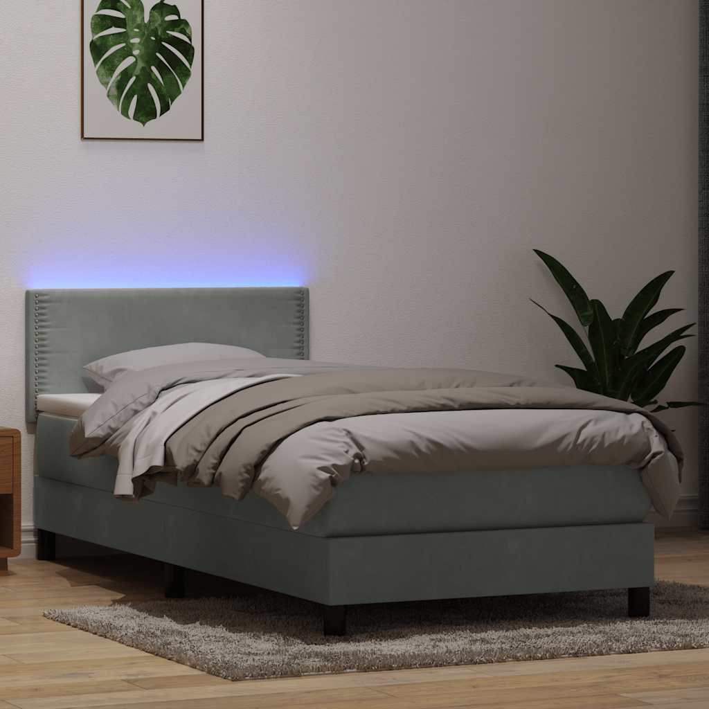 vidaXL Boxspring met matras en LED fluweel lichtgrijs 180x210 cm