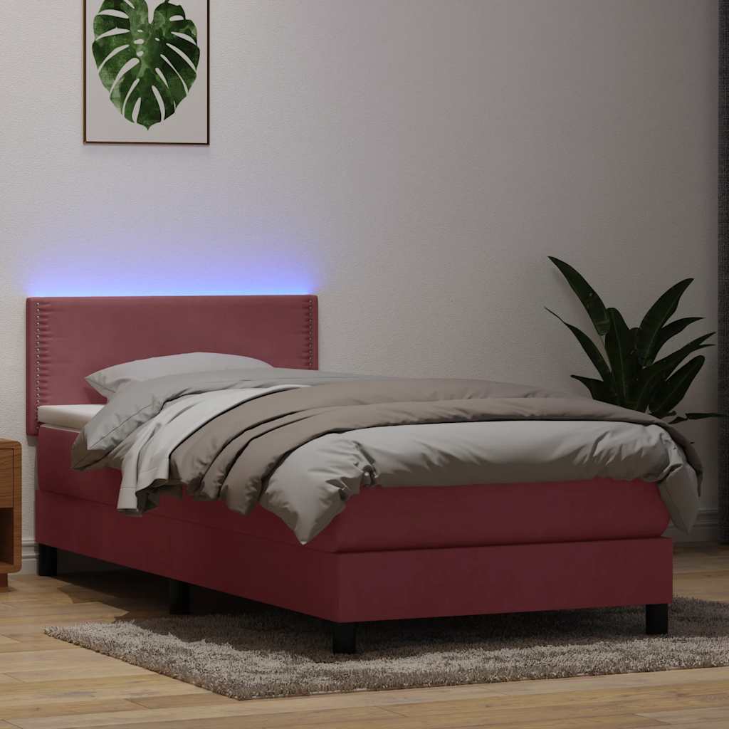 vidaXL Boxspring met matras en LED fluweel lichtgrijs 180x210 cm