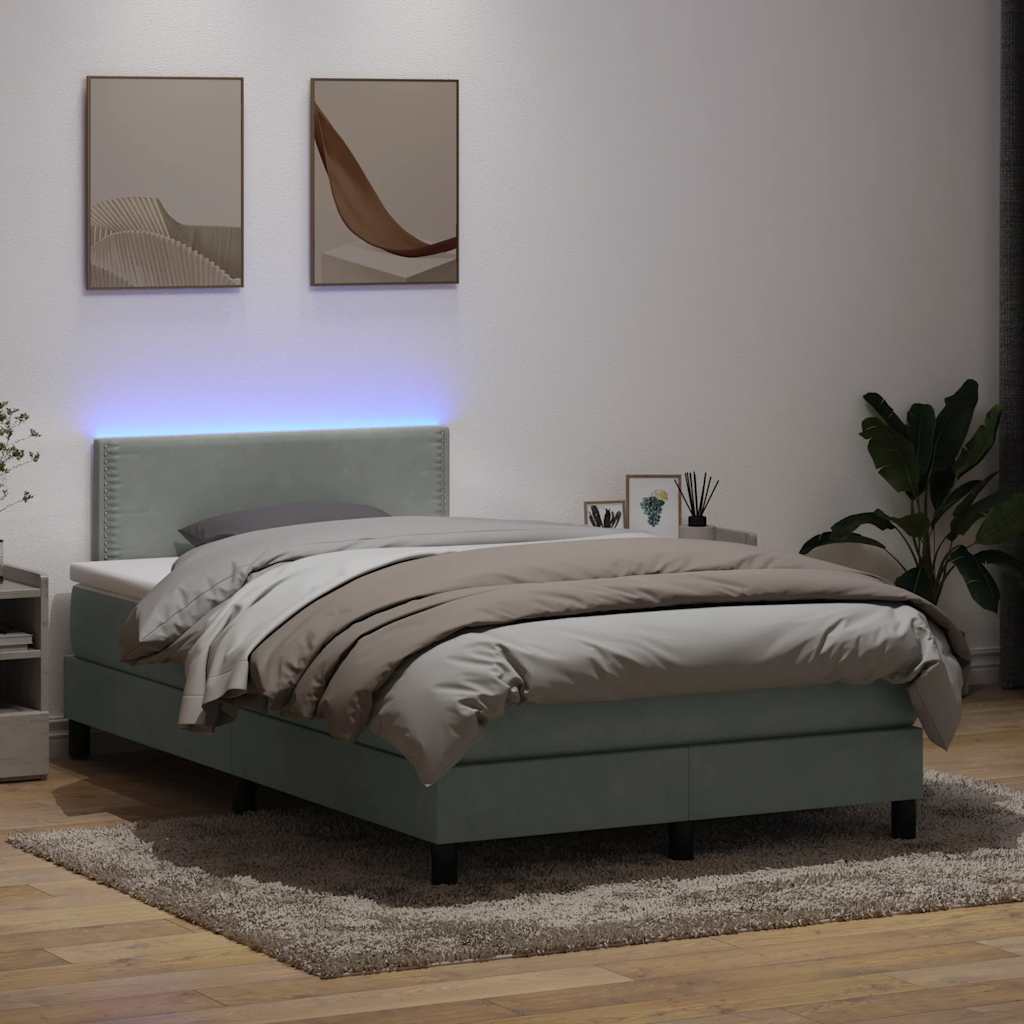 vidaXL Boxspring met matras en LED fluweel lichtgrijs 180x210 cm
