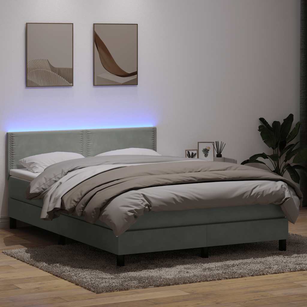 vidaXL Boxspring met matras en LED fluweel lichtgrijs 180x210 cm