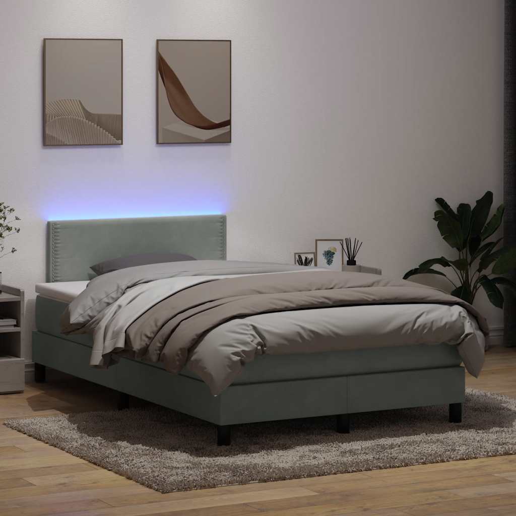 vidaXL Boxspring met matras en LED fluweel lichtgrijs 180x210 cm