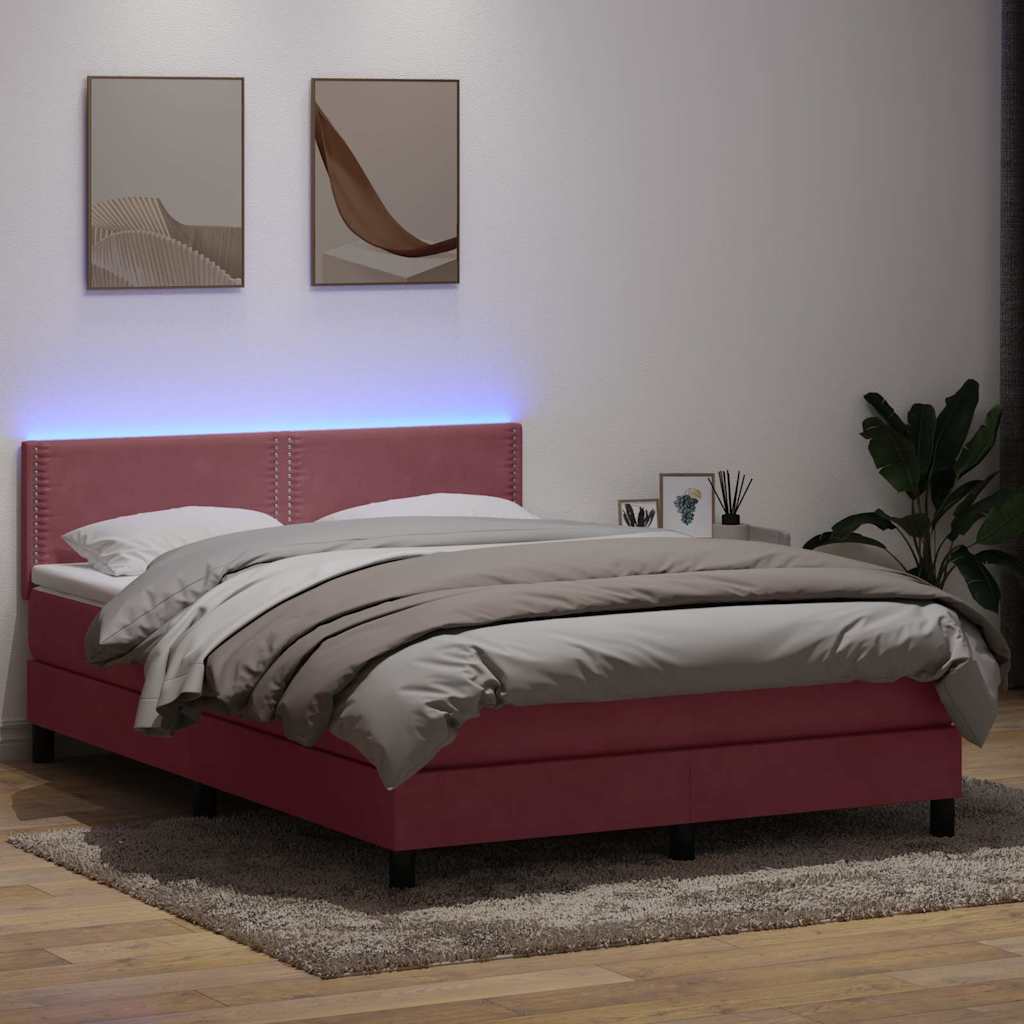 vidaXL Boxspring met matras en LED fluweel lichtgrijs 180x210 cm