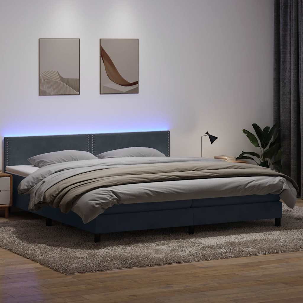 vidaXL Boxspring met matras en LED fluweel lichtgrijs 180x210 cm
