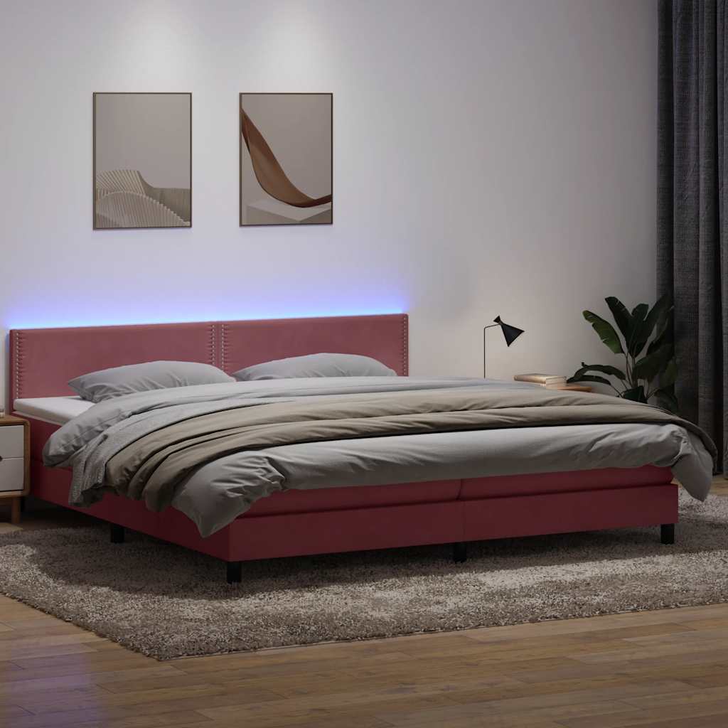 vidaXL Boxspring met matras en LED fluweel lichtgrijs 180x210 cm