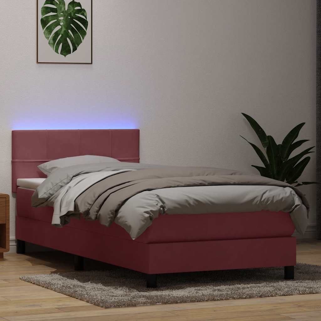 vidaXL Boxspring met matras en LED fluweel lichtgrijs 180x210 cm
