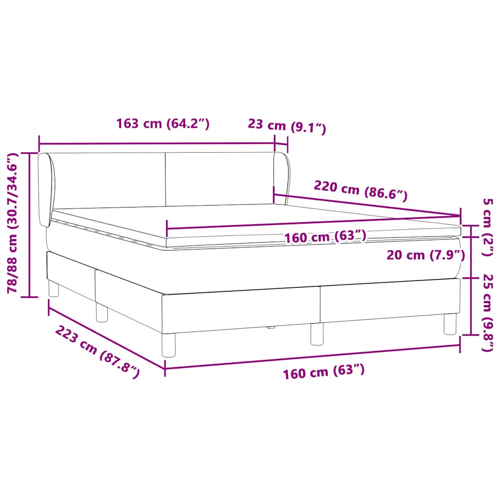 vidaXL Boxspring met matras fluweel lichtgrijs 80x210 cm