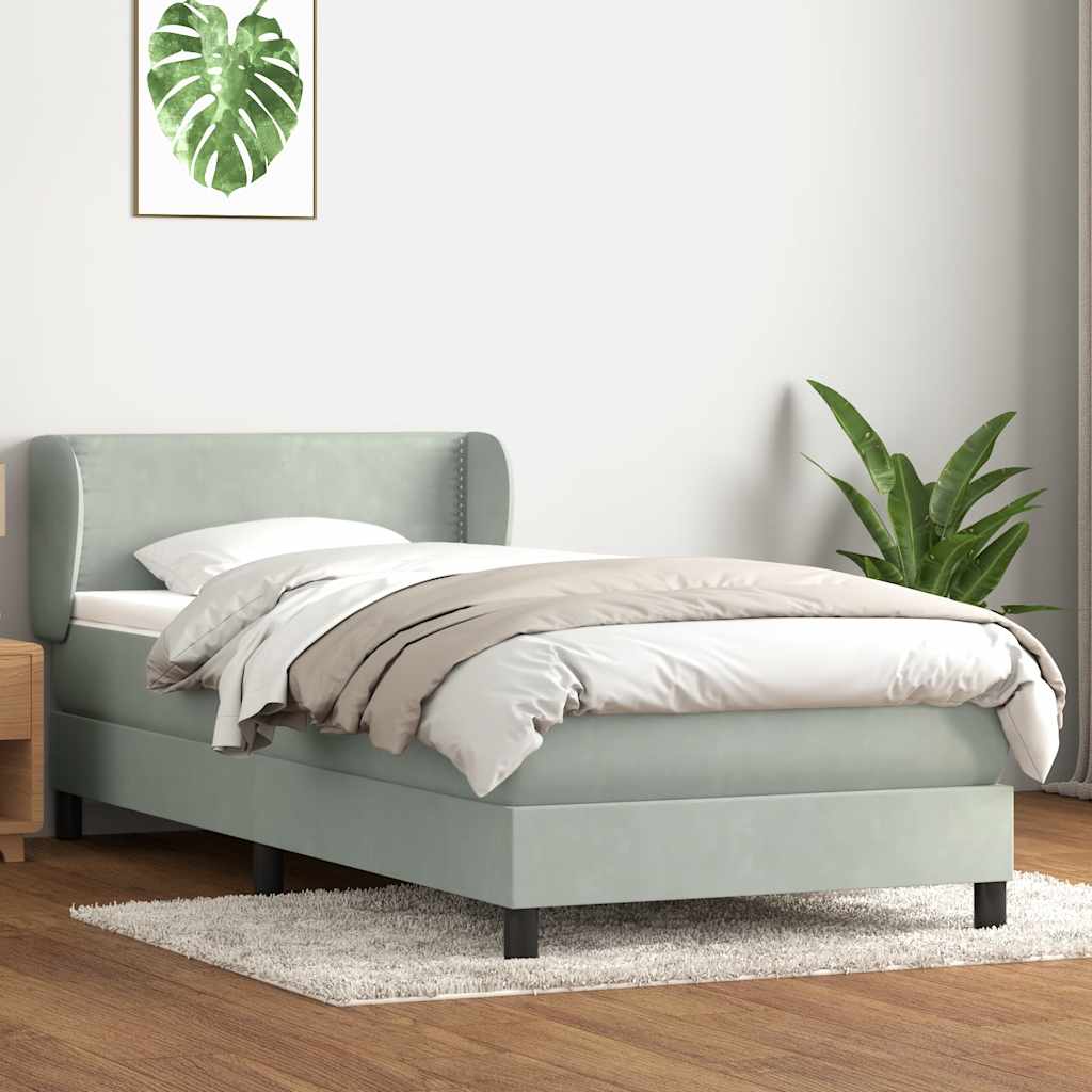 vidaXL Boxspring met matras fluweel lichtgrijs 80x210 cm