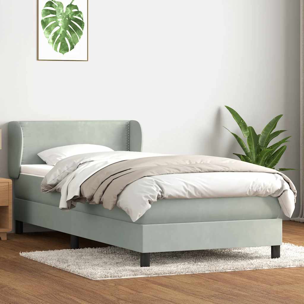 vidaXL Boxspring met matras fluweel lichtgrijs 80x210 cm