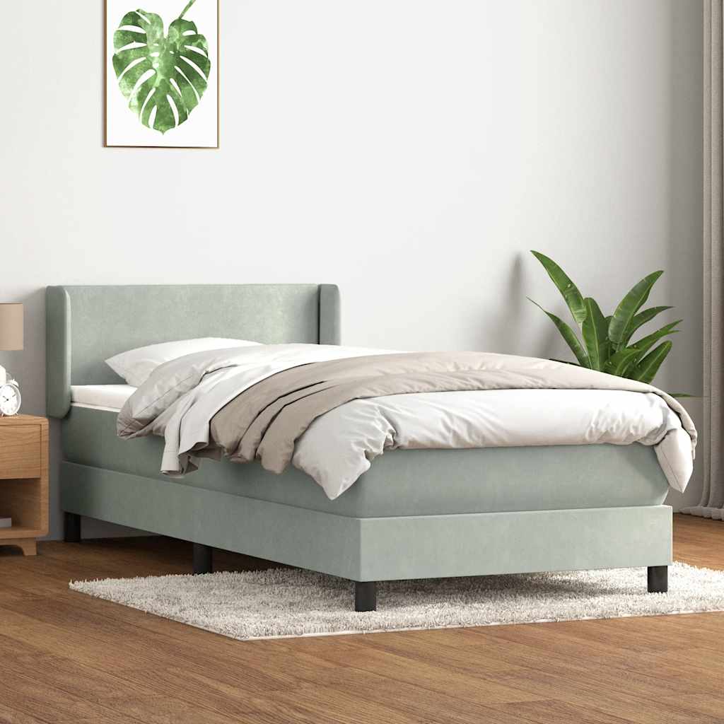 vidaXL Boxspring met matras fluweel lichtgrijs 80x210 cm