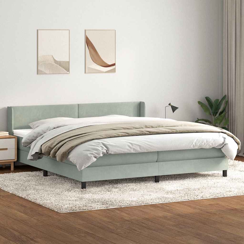 vidaXL Boxspring met matras fluweel lichtgrijs 80x210 cm